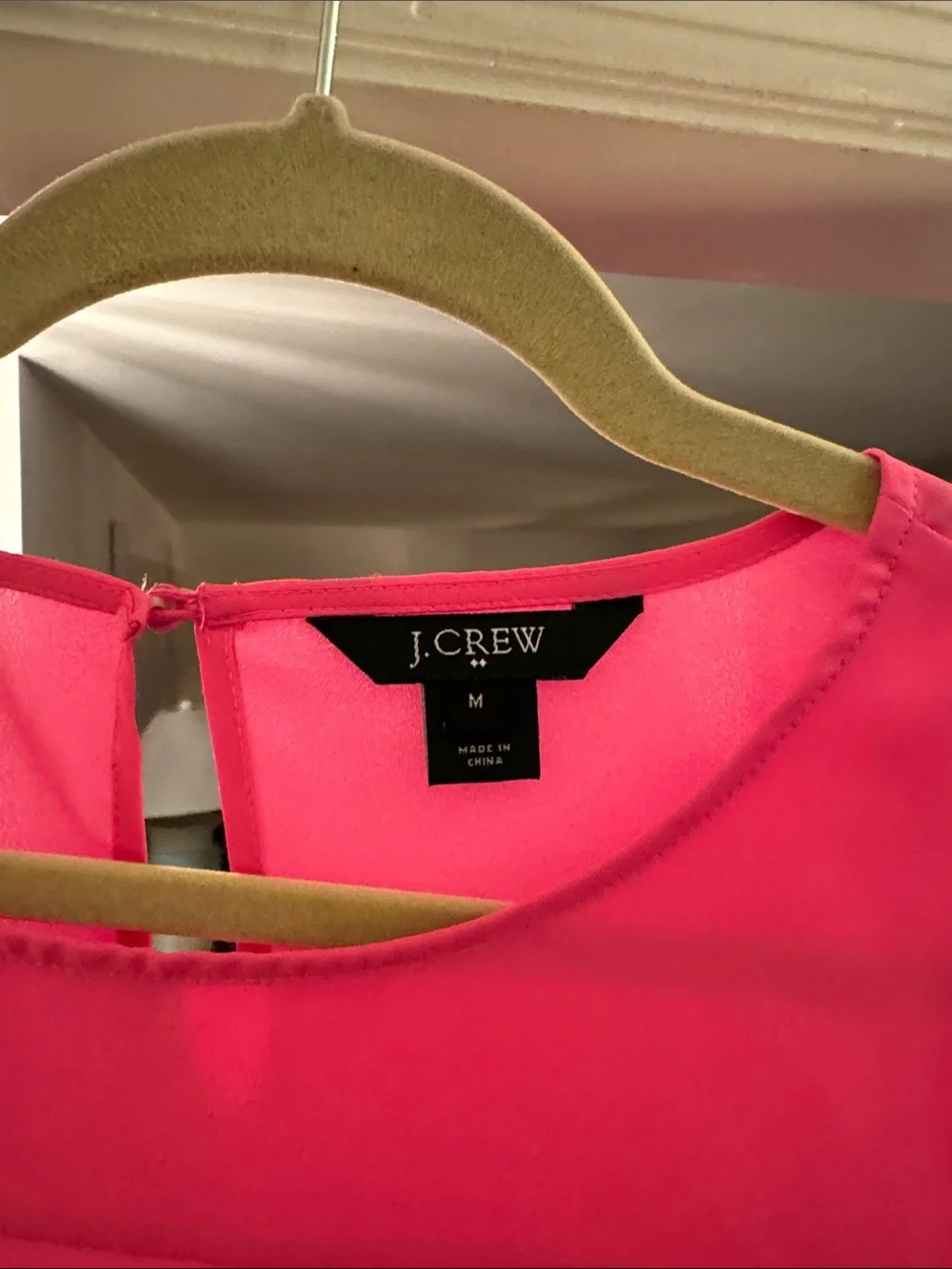 J. Crew Bright Pink Sheer Yoke Long-Sleeve Blouse